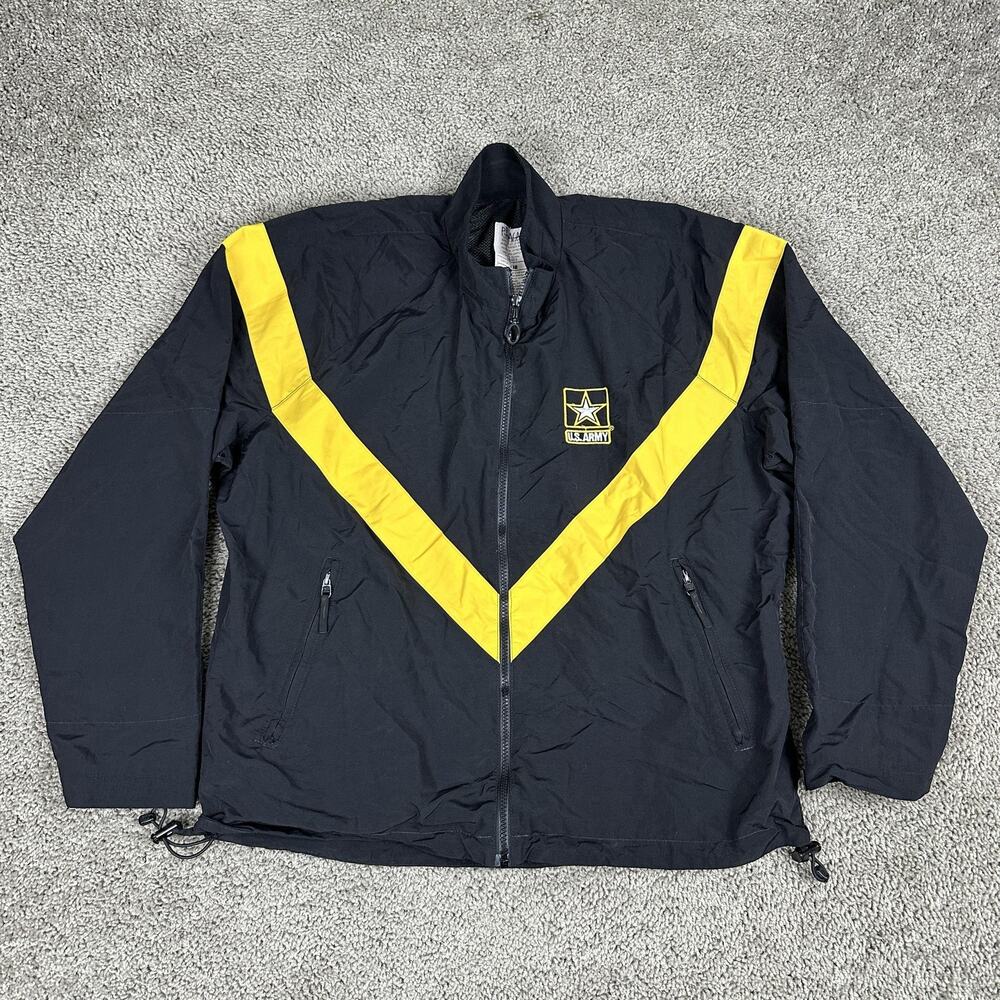 US Army Jacket Mens Medium Black APFU PT Training Full Zip Windbreaker Nylon